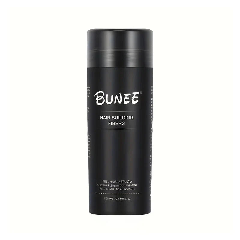 BUNEE Hair Fiber 27.5g: Men's natural hair-thickening fibers for balding areas, fills part lines, includes 27.5g fiber powder.