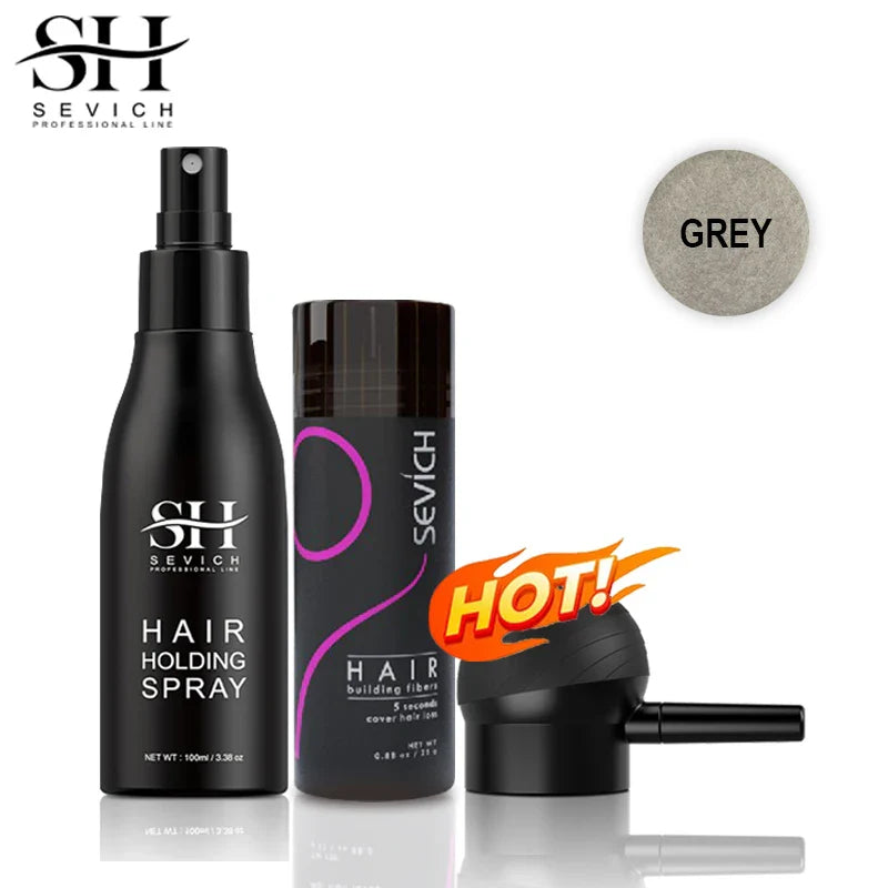 Sevich 3pcs/Lot Hair Fiber Powder+Hair Styling Spray+Nozzle Applicator Pump Keratin Hair Building Fiber Powder Hair Loss Product