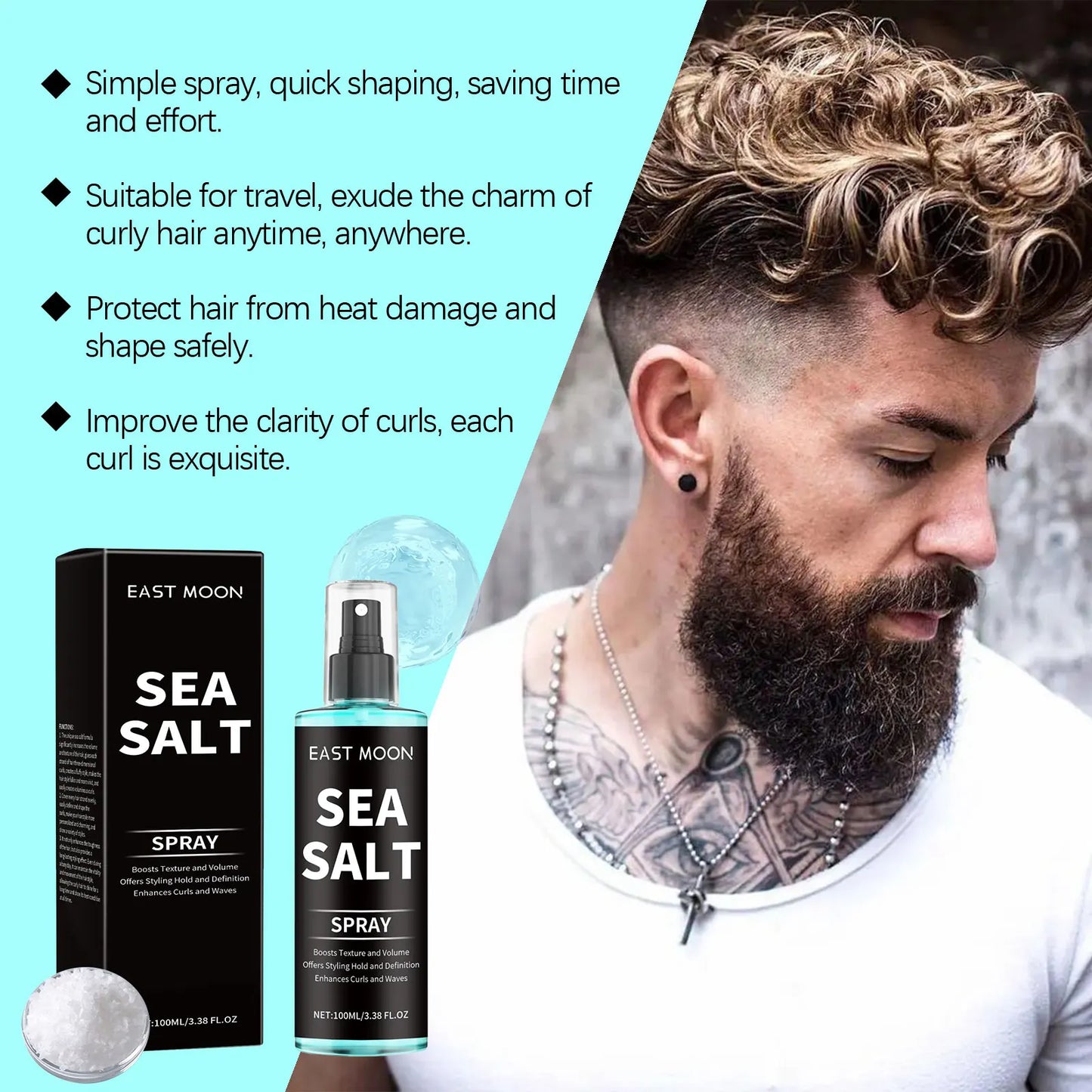 2025 Sea Salt Curl Styling Elastic Hair Spray,Non-Sticky Beach Waves for Lazy Curls Refreshing Hair Spray,Sea Salt Curling Spray
