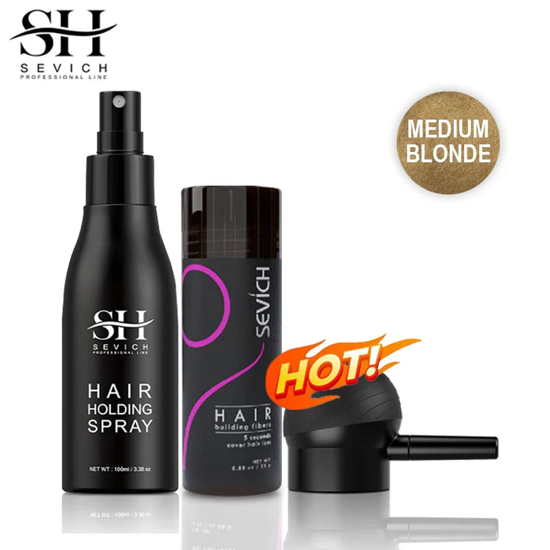 Sevich 3pcs/Lot Hair Fiber Powder+Hair Styling Spray+Nozzle Applicator Pump Keratin Hair Building Fiber Powder Hair Loss Product