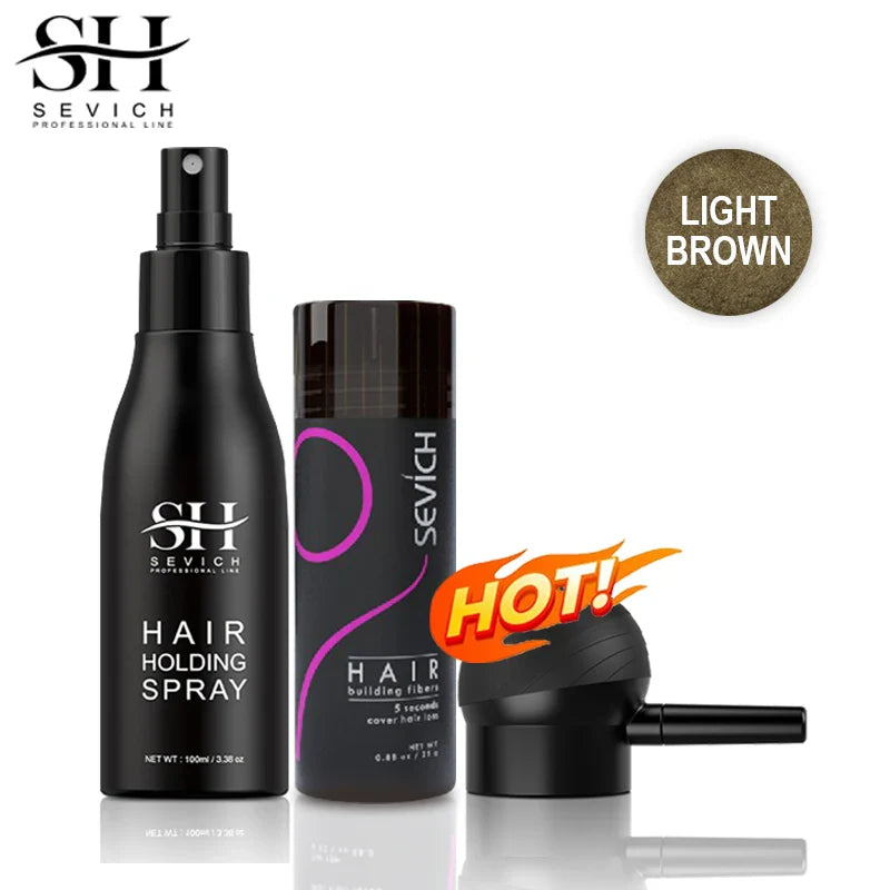 Sevich 3pcs/Lot Hair Fiber Powder+Hair Styling Spray+Nozzle Applicator Pump Keratin Hair Building Fiber Powder Hair Loss Product