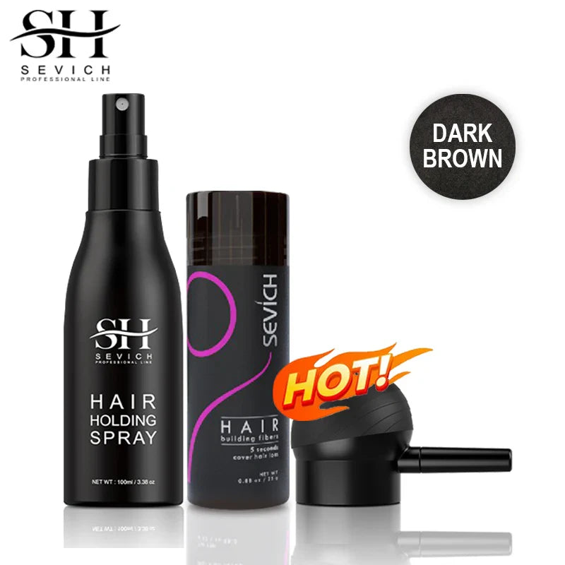 Sevich 3pcs/Lot Hair Fiber Powder+Hair Styling Spray+Nozzle Applicator Pump Keratin Hair Building Fiber Powder Hair Loss Product