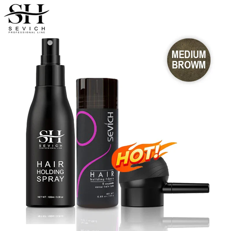 Sevich 3pcs/Lot Hair Fiber Powder+Hair Styling Spray+Nozzle Applicator Pump Keratin Hair Building Fiber Powder Hair Loss Product
