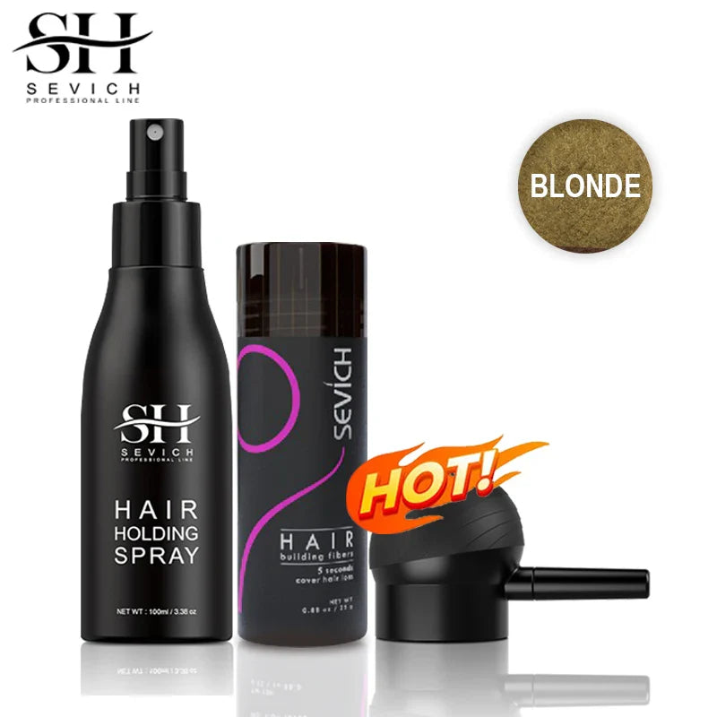 Sevich 3pcs/Lot Hair Fiber Powder+Hair Styling Spray+Nozzle Applicator Pump Keratin Hair Building Fiber Powder Hair Loss Product